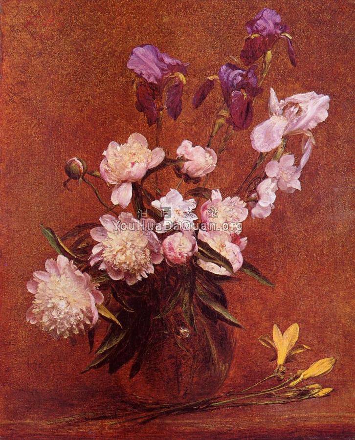 Bouquet of Peonies and Iris - 亨利·方丹·拉图尔